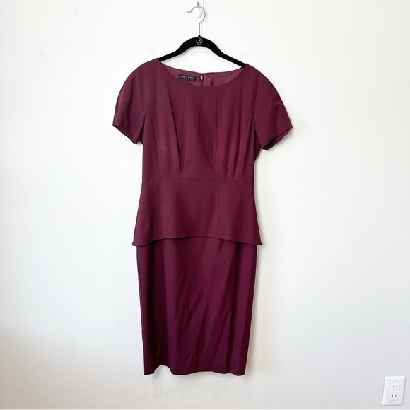 Lafayette 148 Penny Dress Dark Red Peplum Short Sleeve Wool Career Office - Picture 2 of 5